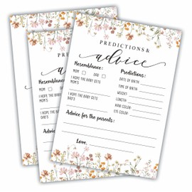 Baby Shower Game Cards, Baby Predictions & Advice Game Cards, Spring Wildflower, 30 Floral Theme Double-Sided Game Cards For Baby Announcement, Gender Reveal Party Favor, Activity & Supplies - G01