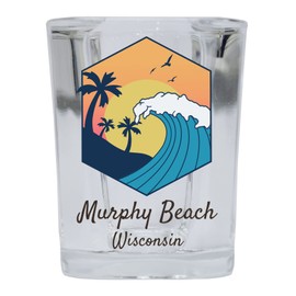 R and R Imports Murphy Beach Wisconsin Souvenir 2 Ounce Square Base Shot Glass Wave Design 4-Pack