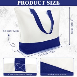Weewooday 10 Pack Canvas Tote Bag Large Blank Reusable Grocery Bags with Handles DIY Cloth Bags for Shopping Beach Travel (Navy Blue, White)
