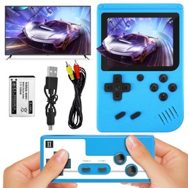 Handheld Game Console, Portable Retro Games Console, Mini Retro Handheld Game Console with 400+ Games, 3.0-inch Screen, 1020mAh Rechargeable Battery, TV Connection & 2-Player Support (Blue)