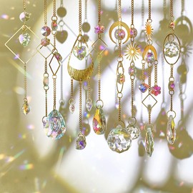 ORIGACH 9 Pack DIY Moon Star Crystal Suncatcher Kit for Windows Rainbow Prism Hanging Sun Catchers Gold Moon Star Crystal Pendant Ornament for Window Bedroom Home Garden Party Wedding Decorations