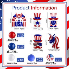 55Pcs Independence Day Silicone Focal Beads for Beaded Pens 4th of July Patriotic Silicone Spacer Loose Beads for DIY Key-Chain Jewelry Gift Making Crafts Accessories