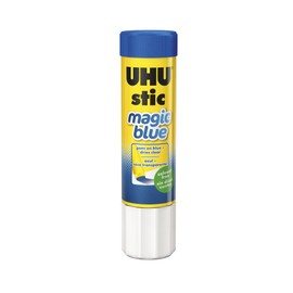 Uhu Colored Glue Stick, 1.41oz Blue, rubs on Blue & Dries Clear, Washable, Solvent Free, Screw on Cap, Pack of 12, 9U 99653
