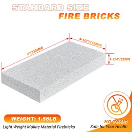 Fire Bricks, WoodStove Firebricks, 2400F Light Weight High Temperature Insulated Brick Replacement for Wood Stoves,Fireplaces, Kiln and Forging Ovens, Size 9" X 4-1/2" X 1-1/4", 12 Pieces, White Color