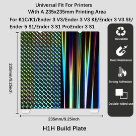 Wefuit K1 K1C H1H - Placa de construcción de 235 x 235 mm, plataforma de cama para impresora 3D Creality K1/K1C/Ender-3 S1/Ender 5 S1/Ender 3 S1 Pro/Ender V3 KE/Ender3 V3 SE (sin base magnética)