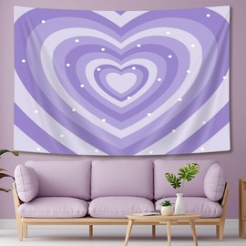 Drgilau Cute Purple Aesthetic Tapestry For Girl Bedroom, Purple Heart Shaped 2000s Hippie Wall Decor Tapestries, Woman Teen Girls Room Art Tapestry for College Dorm Living Room Decor 60X40 Inch