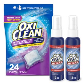 OxiClean Bundle of OxiClean Odor Blasters Odor and Stain Remover Power Paks, 24ct + OxiClean Max Force Laundry Stain Remover Spray, 2 fl oz, 2PK