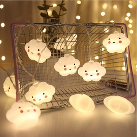 Baby Kids Cute Cloud Gesichtsform Lampe Raum Licht Korridor Dekor Kleines Nachtlicht Weihnachtsfeiertag Lichterketten 10 LED Batteriebetriebene Party Klassenzimmer Esszimmer Dekor (Wolke）