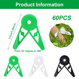 60Pcs Lst Plant Clips for Low Stress Training Plant Stem Support,360 Degree Adjustable Plant Training Clips,Plant Branches Bender Stem Trainer Clips for Plant Gardening(Green + White + Black)