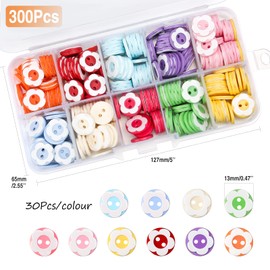 Buttons for Knitting 300 PCS Colorful Craft Buttons 2 Hole Double Flower Buttons Round Resin Buttons for Sewing Crafting Baby Cardigans Assorted Buttons with Plastic Storage Box