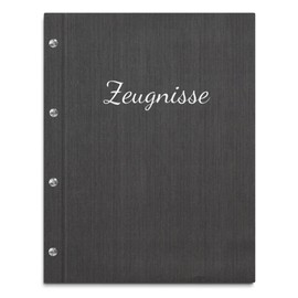 Handmade Certificate Folder in Black Linen Look with Embossed Print in Various Colours - Includes 12 Pockets