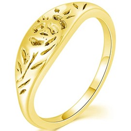 Jude Jewelers Stainless Steel Classic Dainty Plain Floral Style Wedding Engagement Promise Statement Anniversary Ring (Gold, 13)