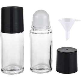 JJLFresheners 2Pcs Black Clear Empty Glass, Essential Oil Roller Bottles Vials Containers Refillable Roll-on Bottles with Funnel Refillable Cosmetic Containers Roller Bottles (30ML)