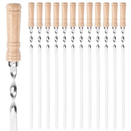 21.5-Inch Long Flat BBQ Skewers,12 Pack HONSHEN 7/16 Inch Heavy Duty Stainless Steel Wide Blade with hardwood Handle barbecue skewers for Grilling Meat,Chicken,Beef (21.5 Inch)