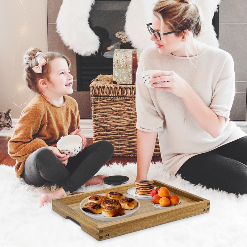 VaeFae Acacia Bed Table Tray, Wooden Breakfast Tray with Folding