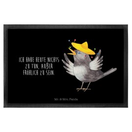 Mr. & Mrs. Panda 40 x 60 cm Doormat Raven Sombrero - Gift, Doormats, Good Mood, Animals, Bird, Saying Positive, Froh, Door Scraper