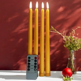 Ni-JASW Gold Flameless Taper Candles with Remote, Flickering Battery Powered LED Candlesticks Set of 4