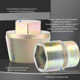 VTWTV 1.5" Bathtub Drain Remover Tool,Silver Plating Coating Tub Drain Extractor with 1inch Socket, Remove The Old, Broken, Stubborn, Rusted Drain Tub Bathtub Stopper, Strong Grab Plumbing