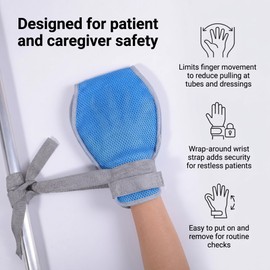 ENLUNTRA 2 Pack Dementia Hand Restraint Gloves for Elderly, Washable Breathable Safety Anti Scratch Mitts with Hook-loop Fastener Opening for Protection (Blue)