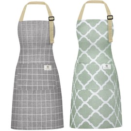 2 piezas de delantales para mujeres con bolsillos, delantales de cocina de lino de algodón impermeables, delantal de chef para hombres y mujeres con c