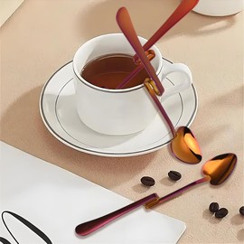 Long-Handled Drinking Spoons, Stainless Steel Curved, Wall-Mounted Food Stirring Twisted Tableware, Bending Long Teaspoons Hang on Spoon for Soup Sugar Appetizer Seasoning Hanging Cup Kitchen Gadget