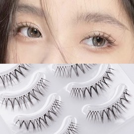 Miz Barn Daily Natural Look False Eyelashes, 4 Pairs Soft Lightweight Comfortable Short Lashes Clear Band Handmade False Eyelashes (W-7)