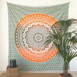 MOMOMUS Anti Sand Beach Towel - Mandala Style, Lightweight and Familiar - Orange and Green, 210 x 230 cm