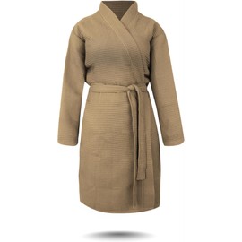 normani Women's Thin Bathrobe Made of 100% Cotton - Long Kimono with Waffle Look - Waffle Bathrobe for Women Colour Beige Size L