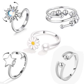 XdealCozyxc 5PCS Fidget Rings for Anxiety Women Teen Girls, Adjustable Rotatable Open Spinner Rings