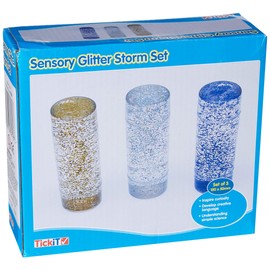 TickiT Sensory Glitter Storm - Set of 3 - Blue, Silver, Gold - Calming Glitter Tubes for Stress and Anxiety Relief - Encourage Focus and Concentration - Special Needs Toy