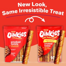 HARTZ Oinkies Natural Smoked Pig Skin Twist Dog Treat Chews - 10 Pack