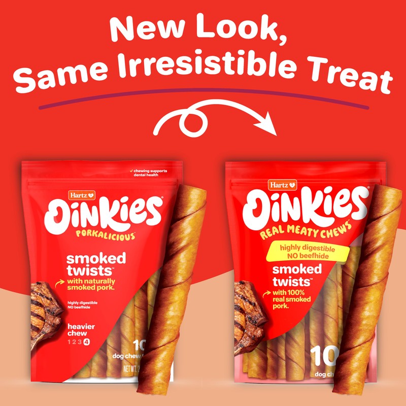 HARTZ Oinkies Natural Smoked Pig Skin Twist Dog Treat Chews