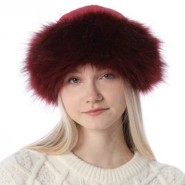 Dawfold Women's Faux Fur Hat Fluffy Warm Cap Cossack Russian Style for Winter Ski Snow