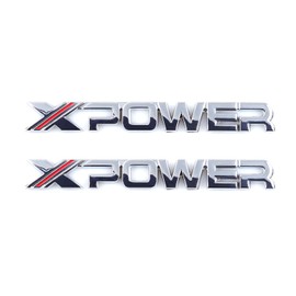 X-Power Emblem Lettering Body Logo Rear Bumper Car Sticker (Silver Red) Pack of 2