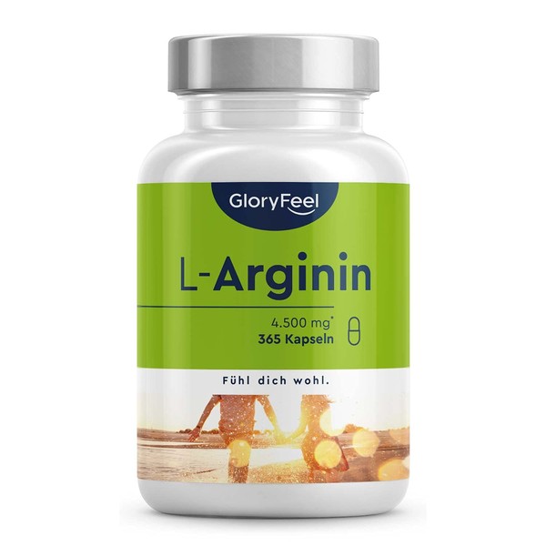 GloryFeel® 380 L-Arginine Capsules - 2019 Comparison Test Winner* - 4500 mg L-Arginine HCL (3750 mg Pure L-Arginine) Highly Concentrated Daily Dose - Laboratory Tested and Made in Germany
