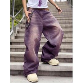 DFGIGT Mens Streetwear Hip Hop Baggy Jeans Wide Leg Skater Denim Pants Loose Long Trousers Jinco Oversized Relaxed Y2k 2000s Extreme Motion Skateboard,E20 Purple,XX-Large