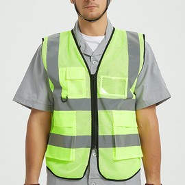 Senmura High Visibility Reflective Safety Vest with Pockets for Men Women (Yellow Mesh, X-Large)
