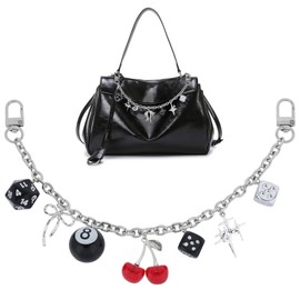 LuneClat Y2k Cherry Bag Chain Charm 8 Ball Dice Star Pendant Gothic