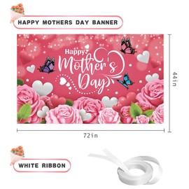 YQUQWN, Happy Mothers Day Banner, XtraLarge, 72x44 Inch, Mothers Day Backdrops for Photography, Mothers Day Decorations,Mothers Day Decorations for Party, Flowers Mothers Day Banner Decorations