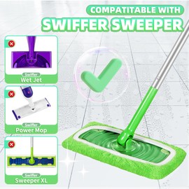 Nicemiya 8 Pack Reusable Mop Pads Compatible with Swiffer Sweeper, Coral Fleece Washable Swiffer Mop Pads, Dry & Wet Sweeping Mopping Cloths (Green, Not Included Mop)