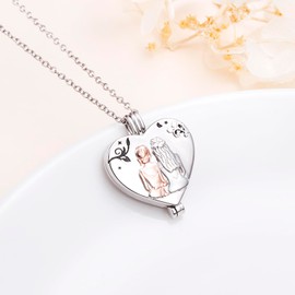 HOOHWE Photo Locket Pendant with Picture 925 Sterling Silver Love Heart Necklace Sisters / Sunflower / Mother Daughter Keepsake Memory Pendant Pictures Locket Chain Memory Gifts for Women, Sterling