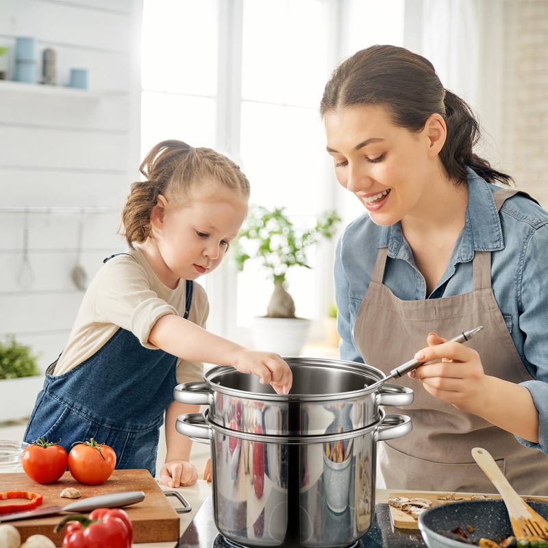 Sawysine Stainless Steel Pasta Pot 6-Piece 10 Quart Cooker Steamer