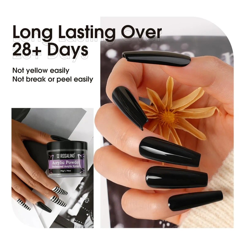 Rosalind Polvo Acrílico Negro Para Uñas De 1.76 Oz/1.76 Onza