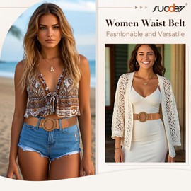 SUOSDEY Women Wide Braided Belt Rattan Waist Belt for Dress Pants Fashion Boho Belt