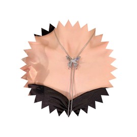 Allereya Vintage Crystal Butterfly Pendant Necklace Rhinestone Butterfly Necklace Large Butterfly Choker Necklace Silver Long Pull Chain Necklace Jewellery for Women and Girls, Zinc, No Gemstone