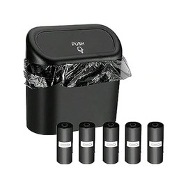 RAMMASUN Leak-Proof Mini Car Trash Can with Lid & 5 Packs of 150 Garbage Bags - The Perfect Car Accessory!