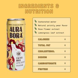 Aura Bora, Cactus Rose Herbal Sparkling Water, 12 oz Can (Pack of 12), 0 Calories, 0 Sugar, 0 Sodium, Non-GMO