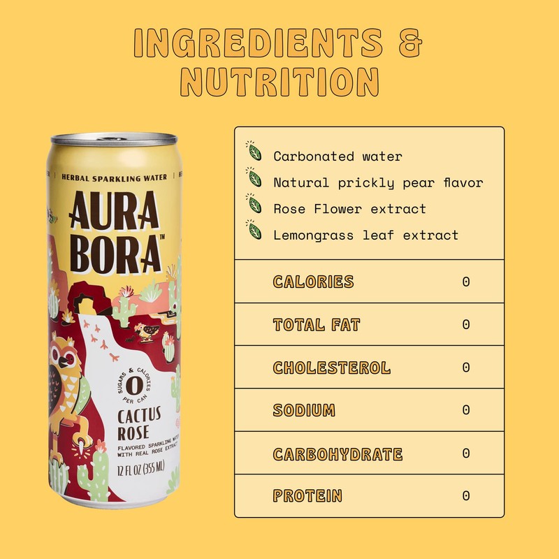 Aura Bora, Cactus Rose Herbal Sparkling Water, 12 oz Can