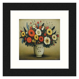 Greetingles Lowry-Style 12"/31cm Square Framed Print. Beautiful Black Ash Frame (Lowry, Bouquet Of Flowers)