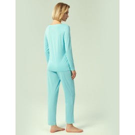 GYS Viscose from Bamboo Women's Pajama Sets Super Soft Long Sleeve Sleepwear Comfy Winter Pjs Sets S-4X, Aqua, Small